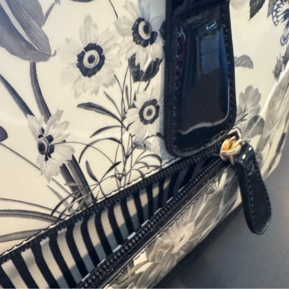 Black Vinyl Floral Handbag with Oversized Jewel-Encrusted Buckle - Picture 10 of 16